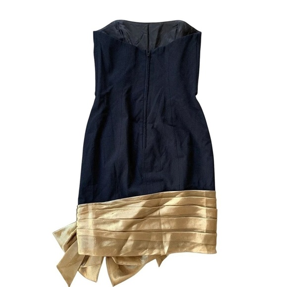 Vtg Morton Myles Warrens Metallic Pleated Bow Formal Dress Black Gold Size 8 - Picture 2 of 8
